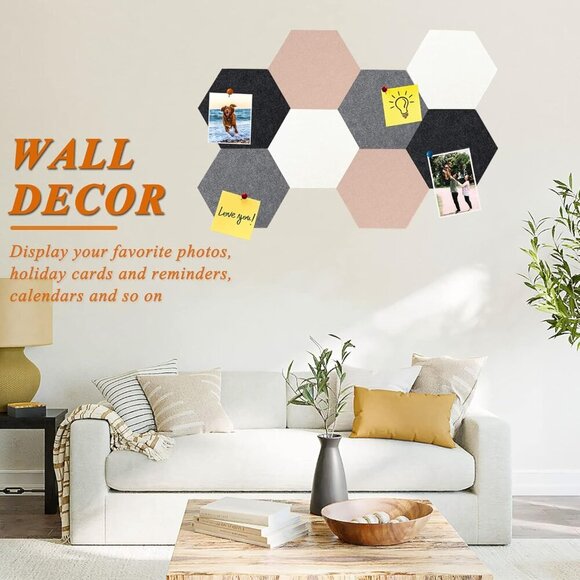 8Pcs Hexagon Felt Cork Board Tiles, Self Adhesive DIY Bulletin Board Pin Board f - Picture 4 of 7